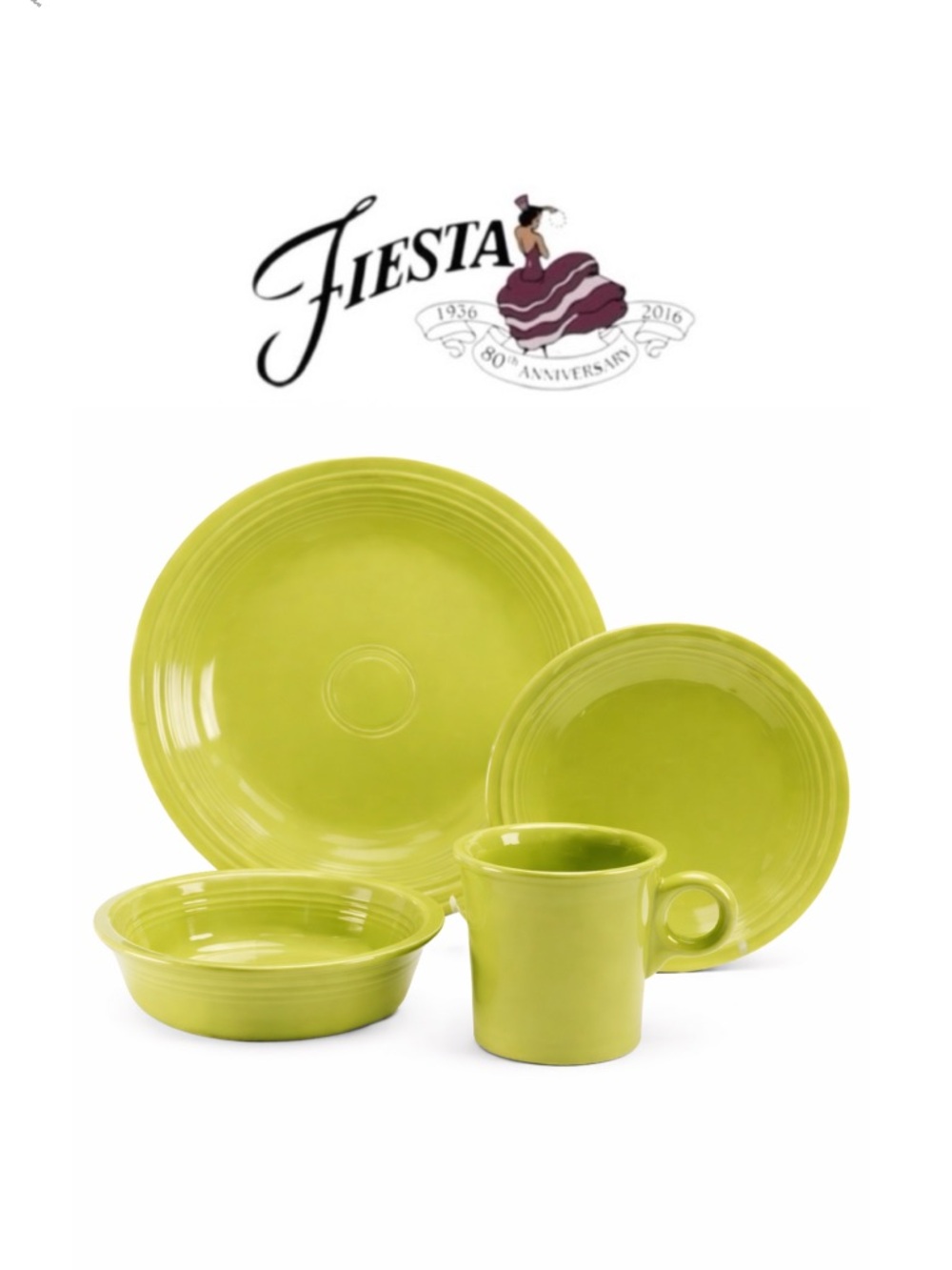Vintage Retired Chartreuse Fiesta® Homer Laughlin China Co 4-piece Set F117